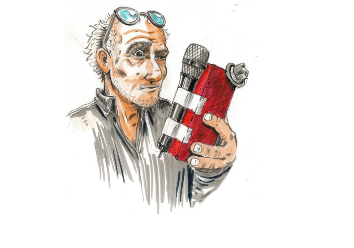 Illustration couleur de Philippe Poutou tenant une Brique